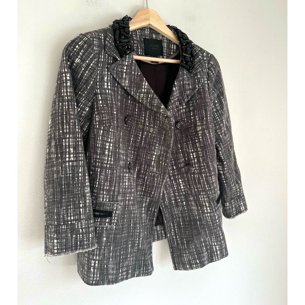 J. Crew Tweed Embellished Crystal Jewel Collar Jacket Blazer - Picture 4 of 8